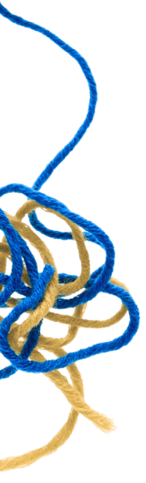 Image of tangled yarn in two different colors.